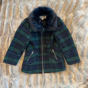 Coffeeshop Kids, Glen Plaid Faux Fur Jacket, Size 4